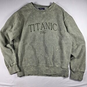 Basix of America Titanic 1912 Graphic Sweatshirt Green Washed Crewneck Size S